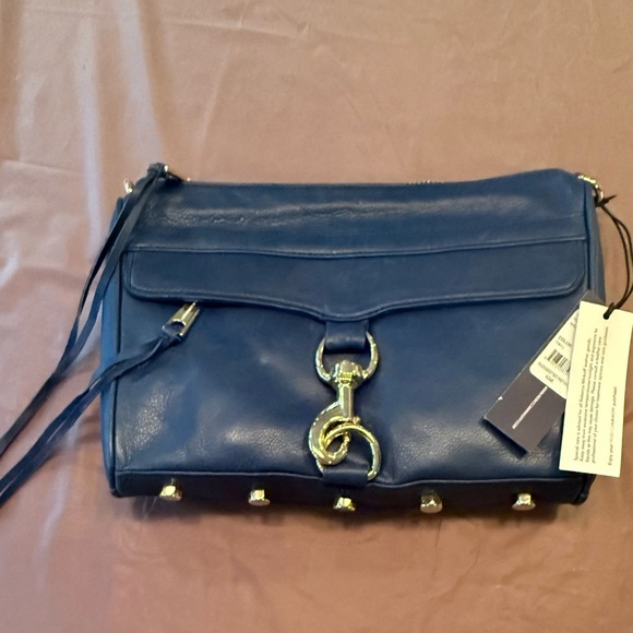NWT Rebecca Minkoff MAC Navy Leather Clutch w/ Gold Hardware MSRP $295
